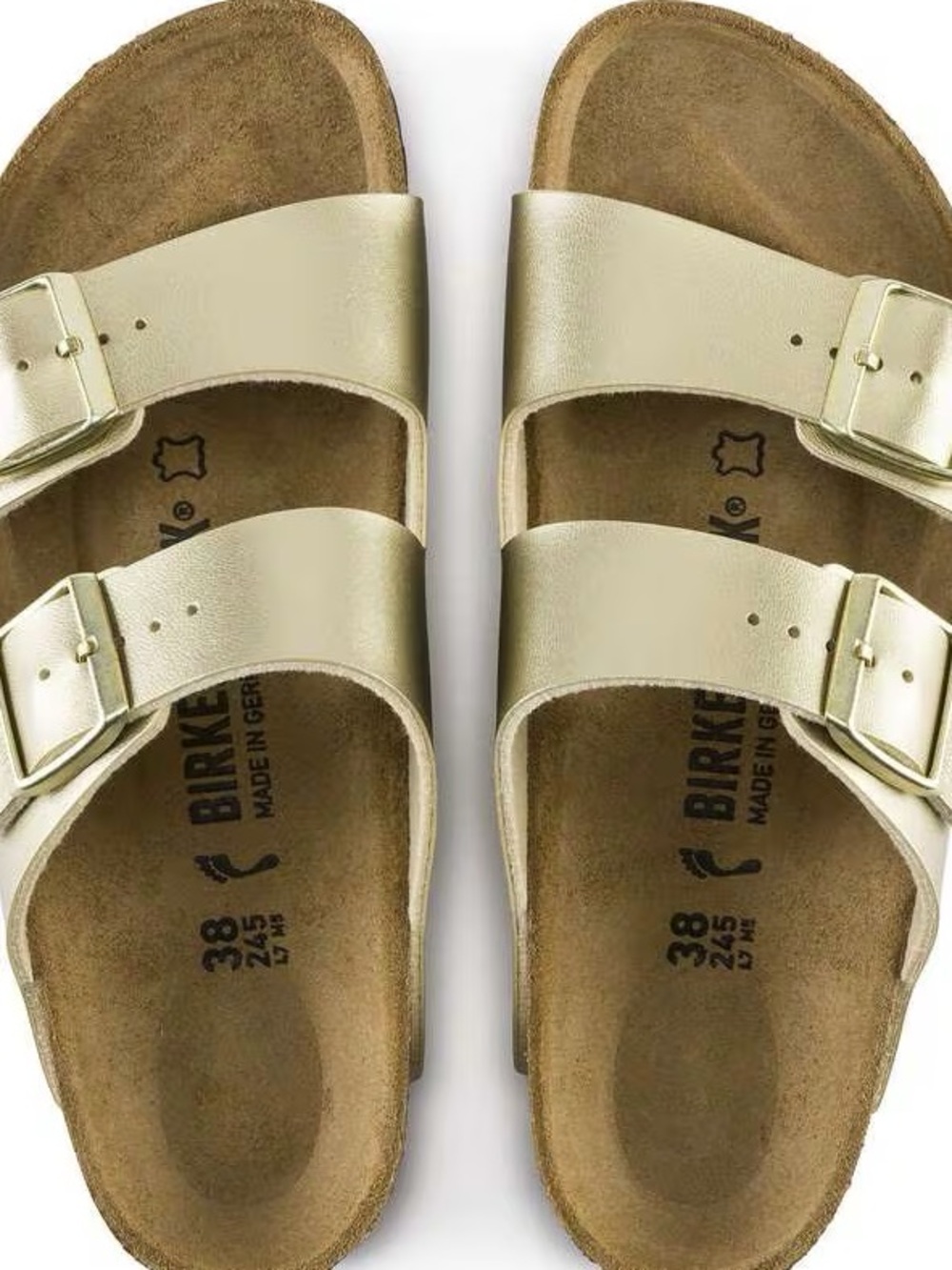 Birkenstock 9 Arizona Metallic Champagne Gold Two Strap Sandals Classic Preppy - Picture 3 of 9